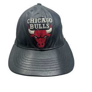 Chicago Bulls Hat Black Leather Adjustable Cap NBA Basketball Jeff Hamilton